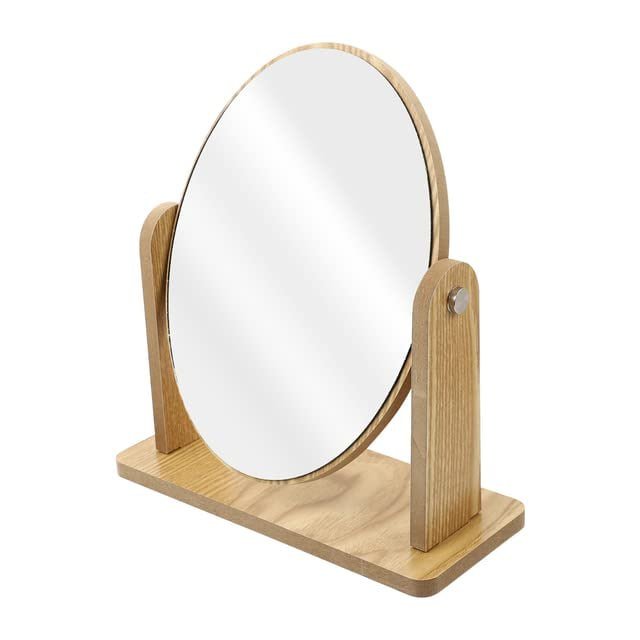 WOODEN DESK ROUND MAKEUP MIRROR