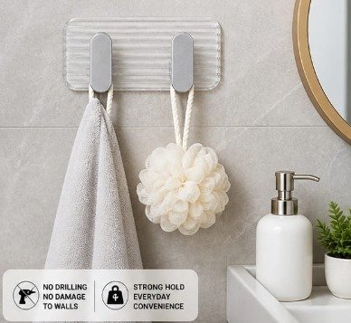 2 in 1 Self Adhesive Kitchen Wall Hooks (Silver colour)